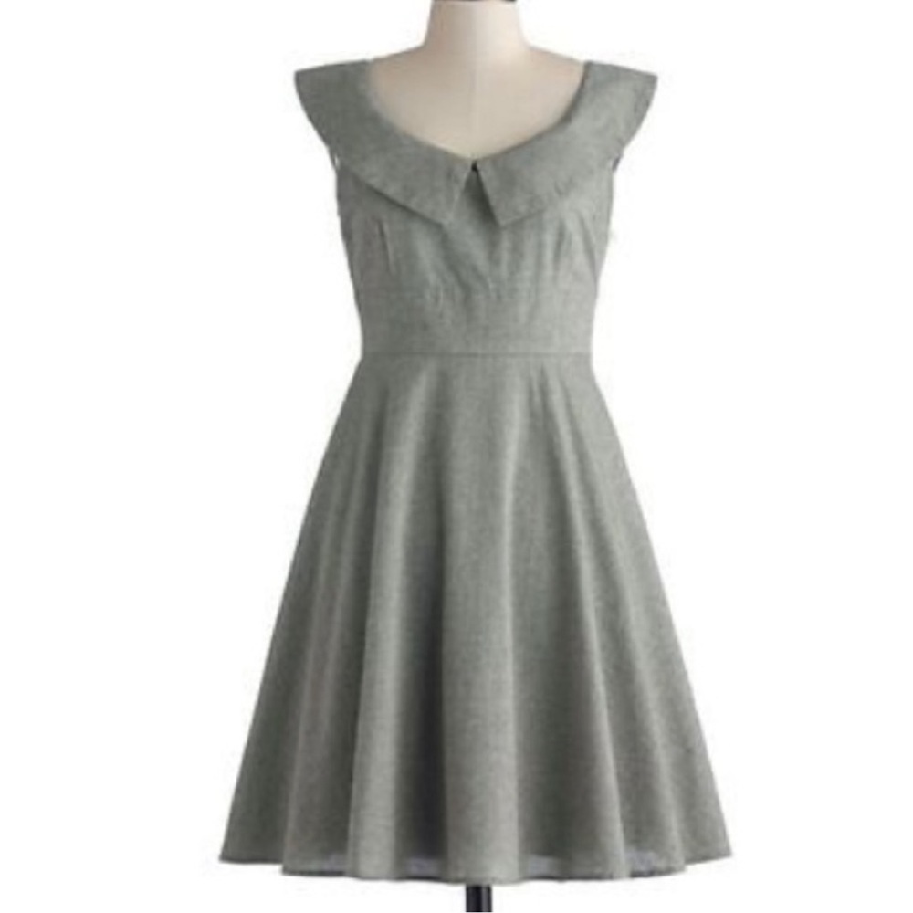 ModCloth Myrtlewood Pinup Grey Linen Collared Dress Sz XS